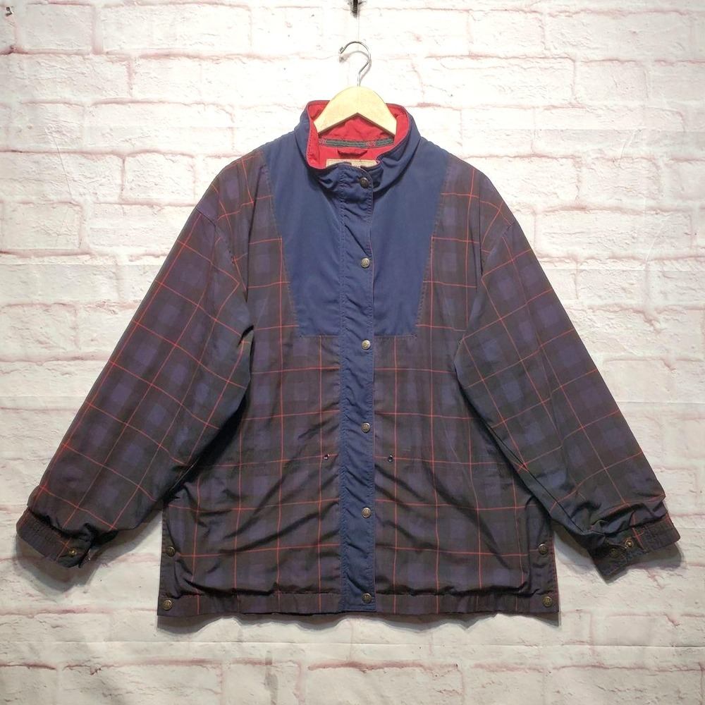 VTG Tourney Gore-Tex Jacket Womens Large Navy Red‎ Plaid Waterproof Parka 90s